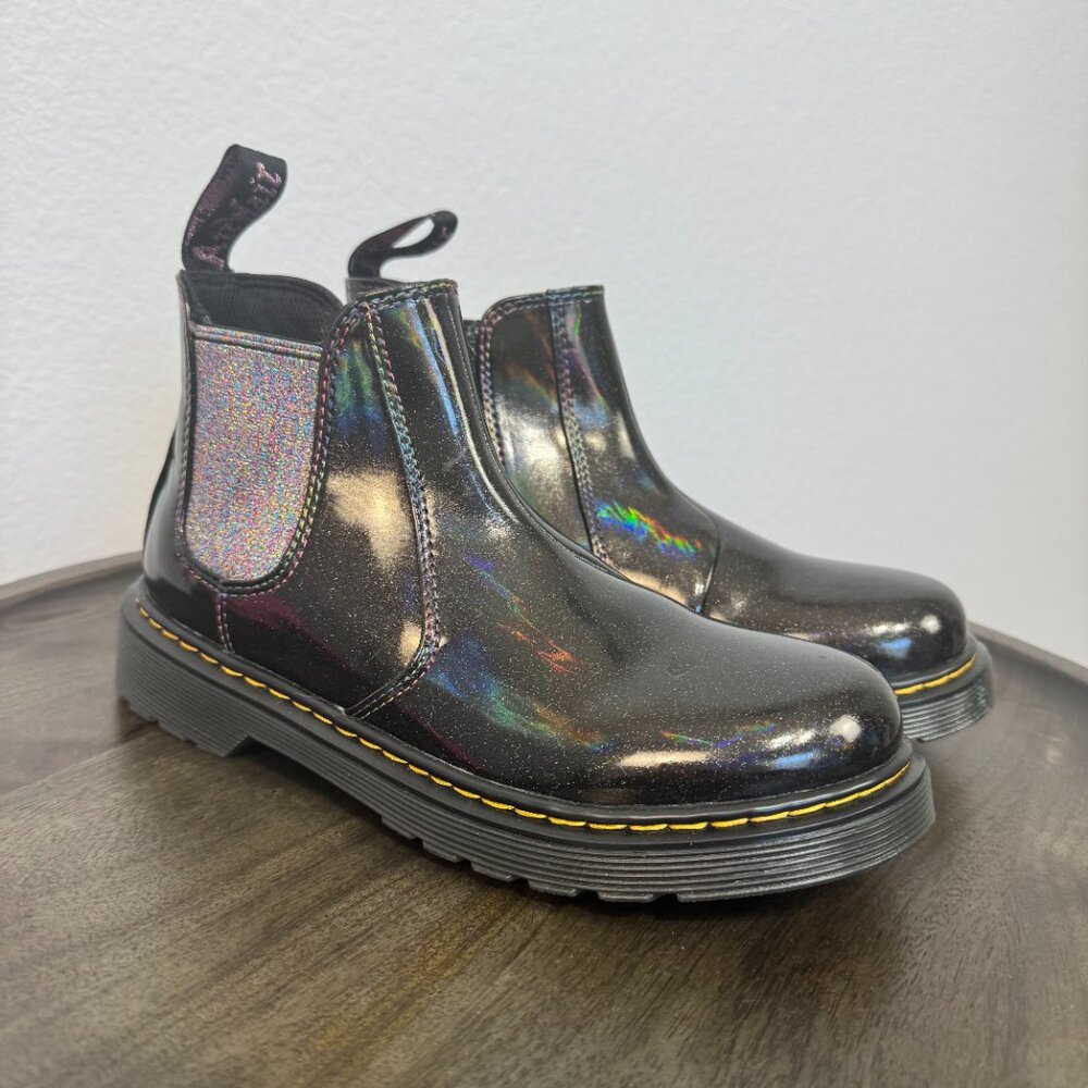 Dr. Martens 2976 Junior Sparkle Rays Chelsea Boot Rainbow Glitter Black Size 5